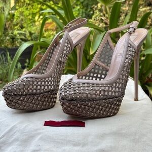 Valentino rockstud mesh slingback platform heels